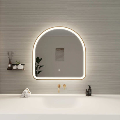30 Inch Arch LED Front and Backlit Wall Mirror in Satin Gold