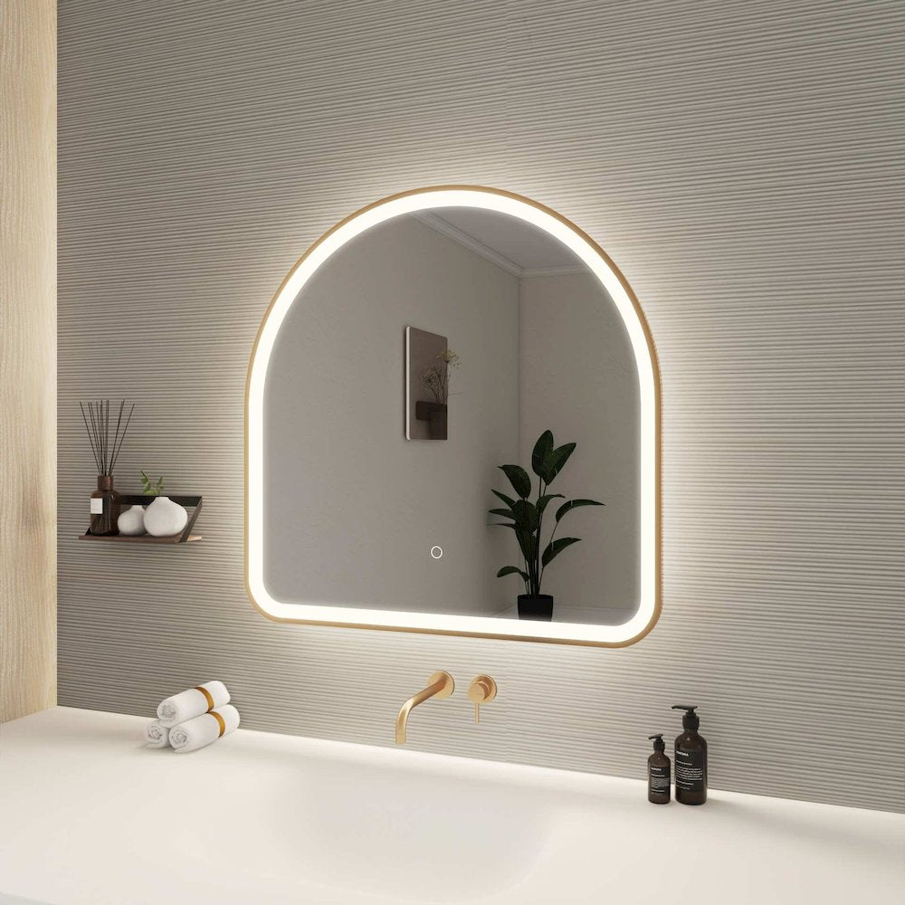 30 Inch Arch LED Front and Backlit Wall Mirror in Satin Gold