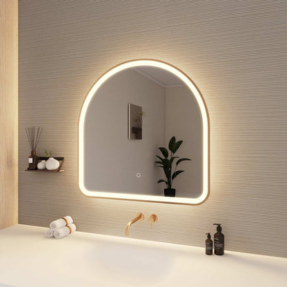 30 Inch Arch LED Front and Backlit Wall Mirror in Satin Gold