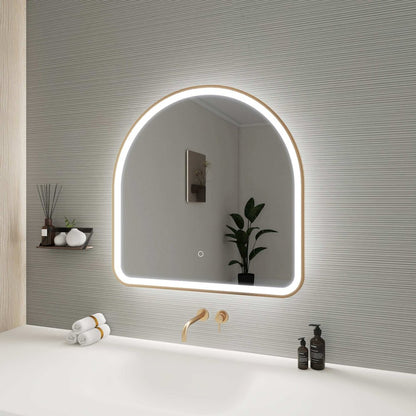 30 Inch Arch LED Front and Backlit Wall Mirror in Satin Gold
