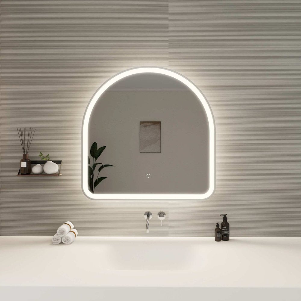 30 Inch Arch LED Front and Backlit Wall Mirror in Silver
