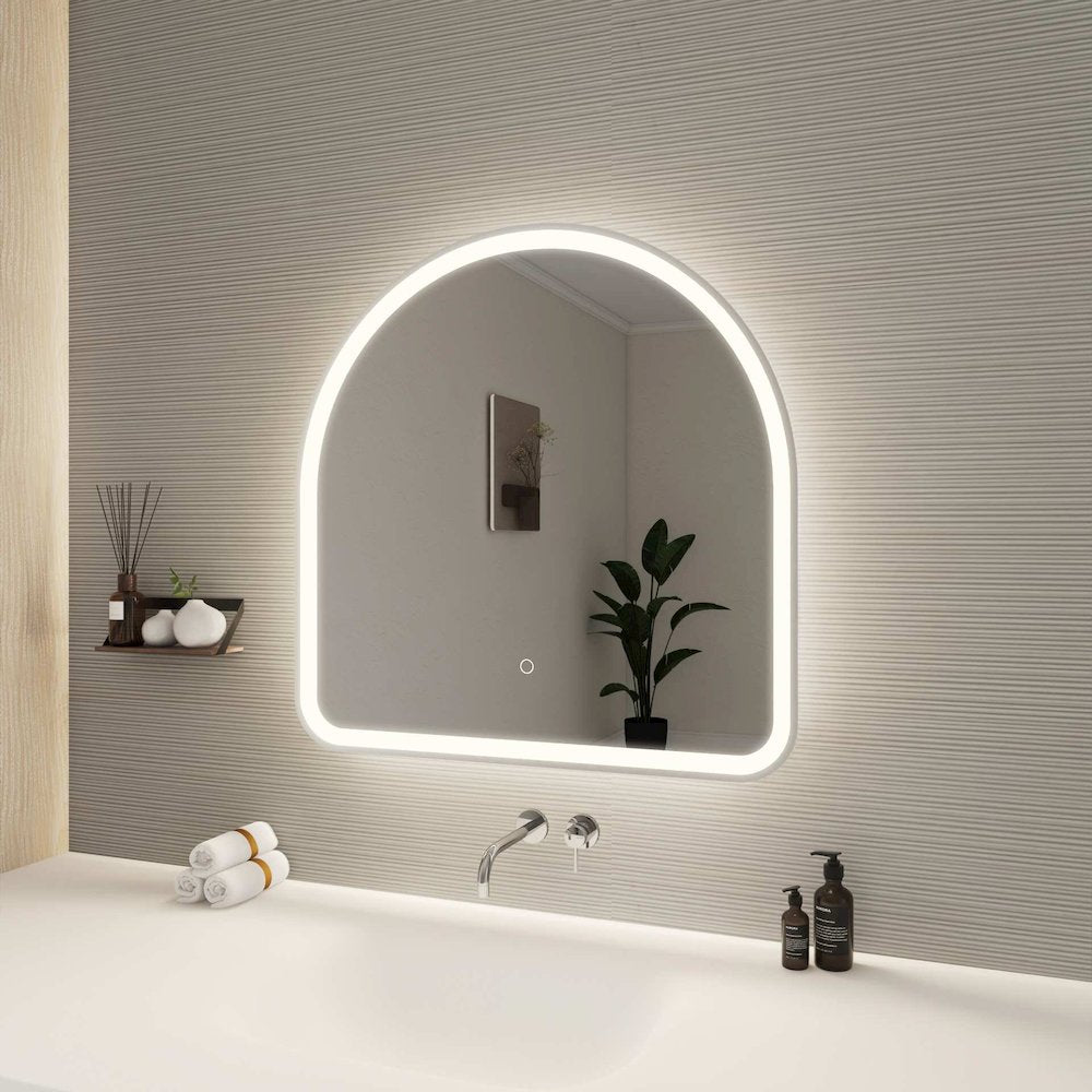 30 Inch Arch LED Front and Backlit Wall Mirror in Silver