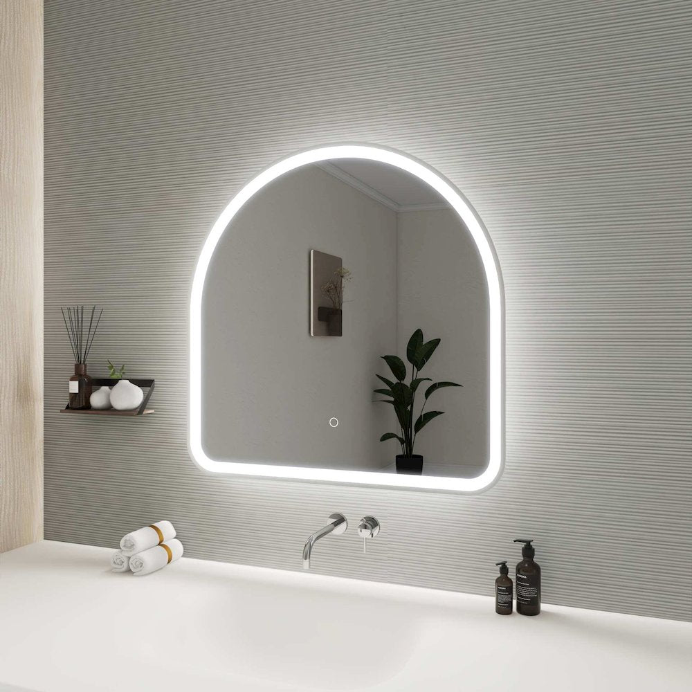 30 Inch Arch LED Front and Backlit Wall Mirror in Silver