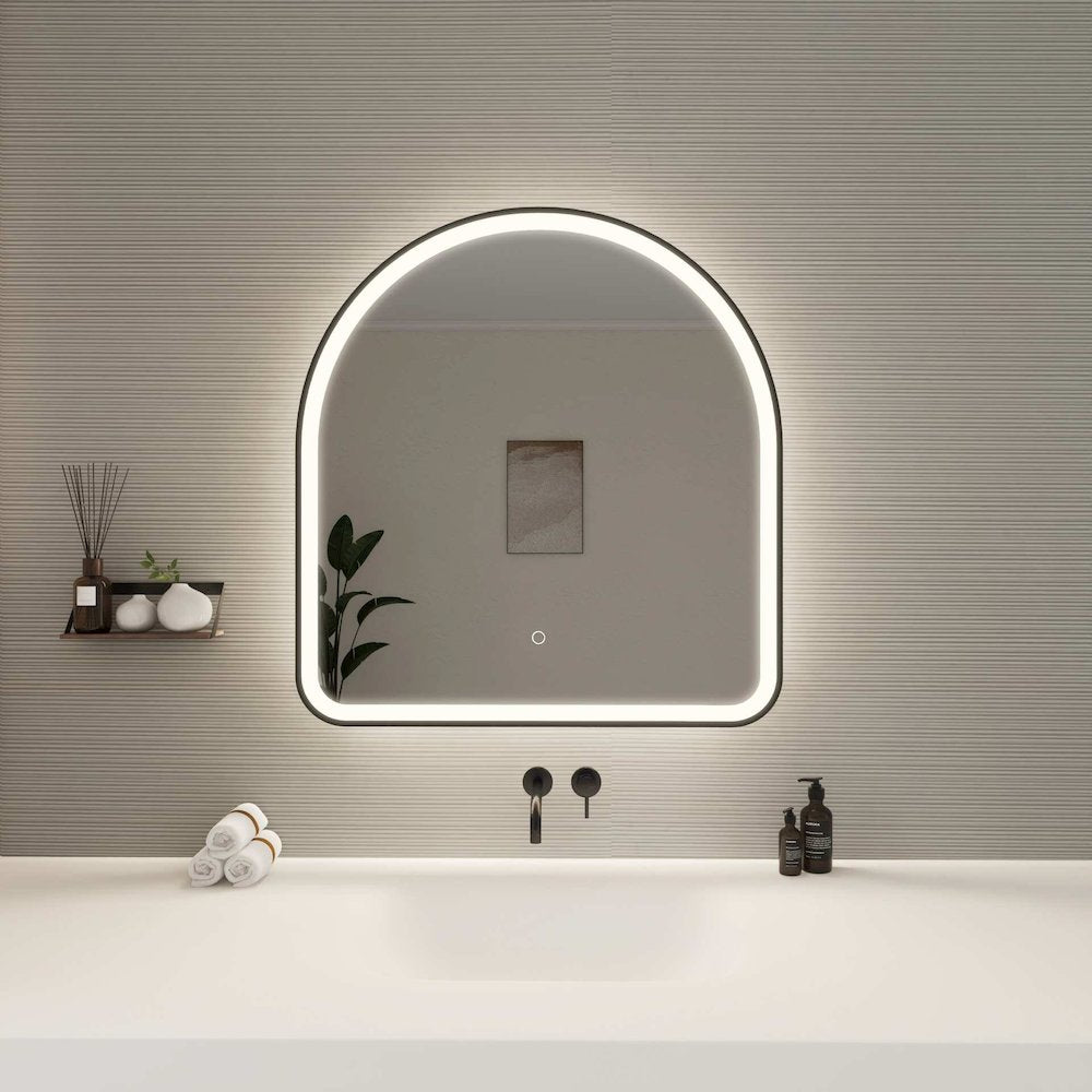 32 Inch Arch LED Front and Backlit Wall Mirror in Black