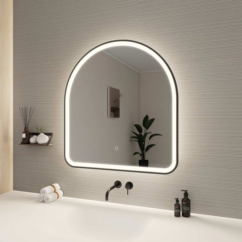 32 Inch Arch LED Front and Backlit Wall Mirror in Black