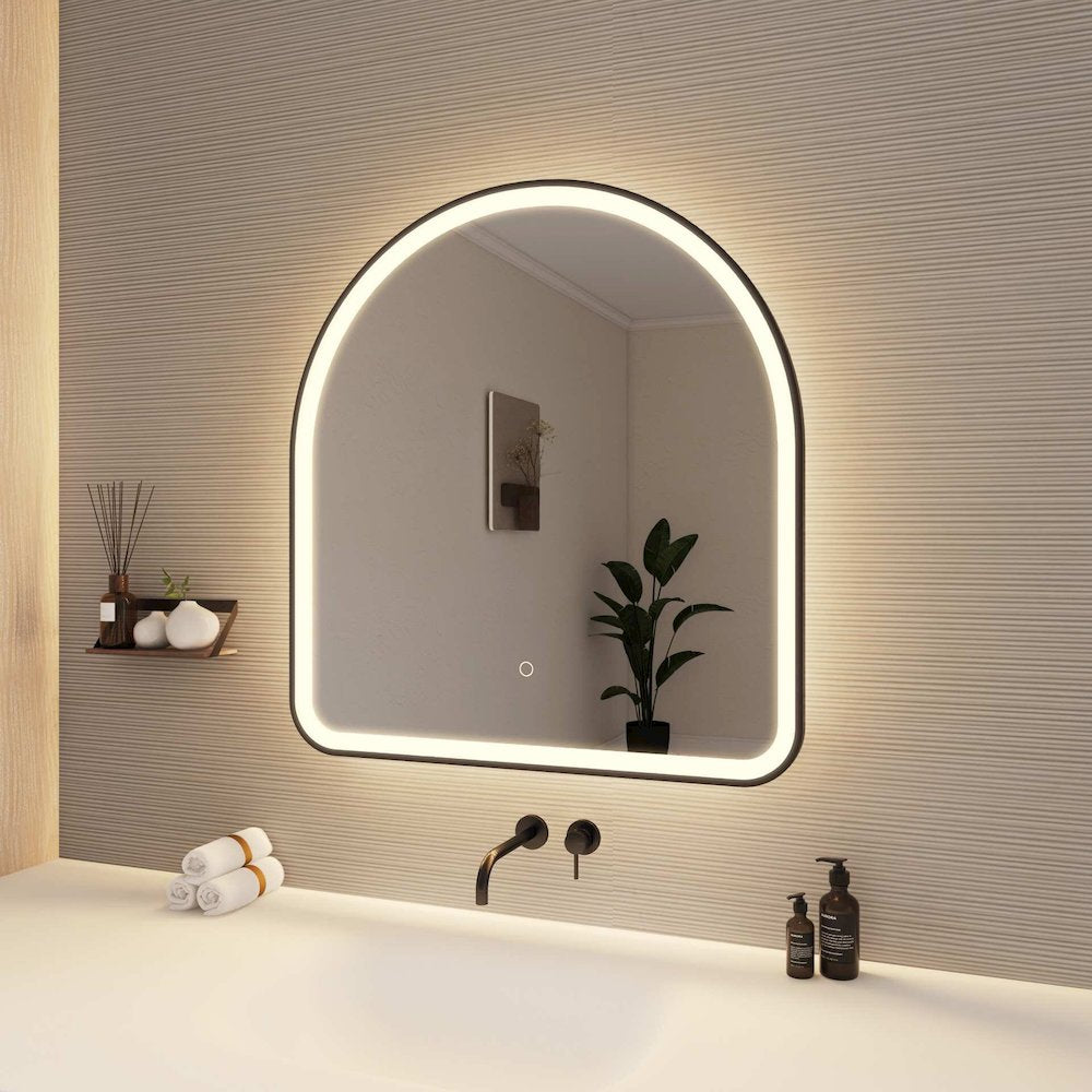 32 Inch Arch LED Front and Backlit Wall Mirror in Black