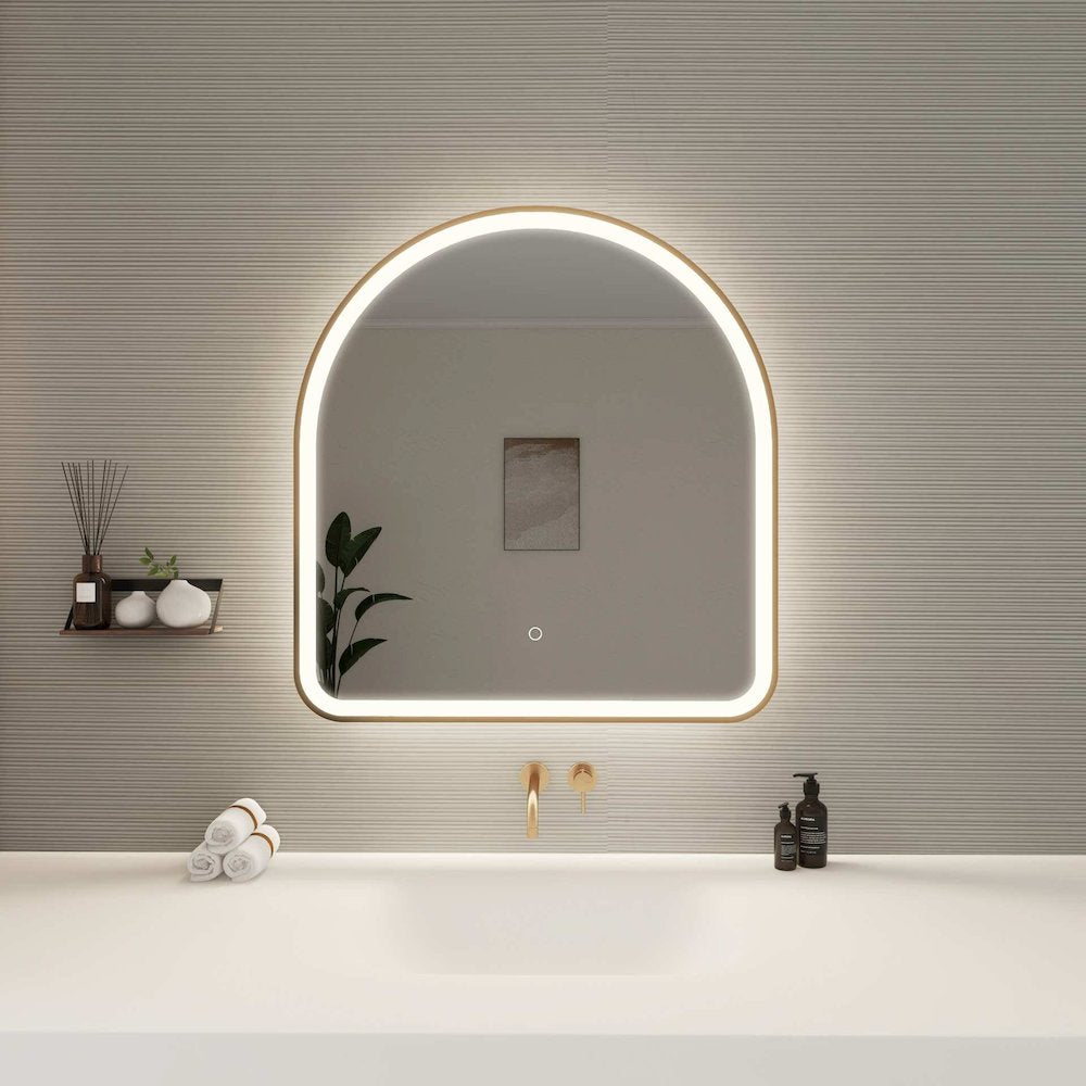 32 Inch Arch LED Front and Backlit Wall Mirror in Satin Gold