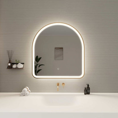 32 Inch Arch LED Front and Backlit Wall Mirror in Satin Gold