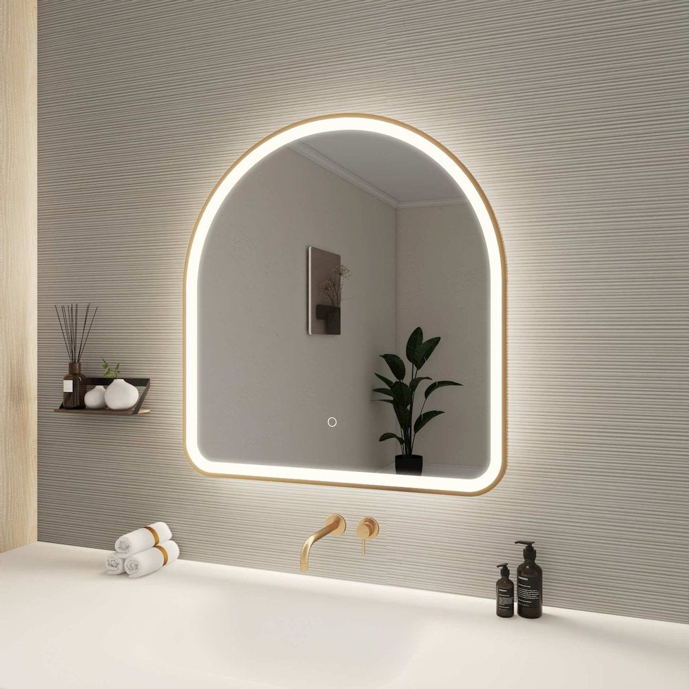32 Inch Arch LED Front and Backlit Wall Mirror in Satin Gold