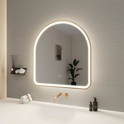 32 Inch Arch LED Front and Backlit Wall Mirror in Satin Gold