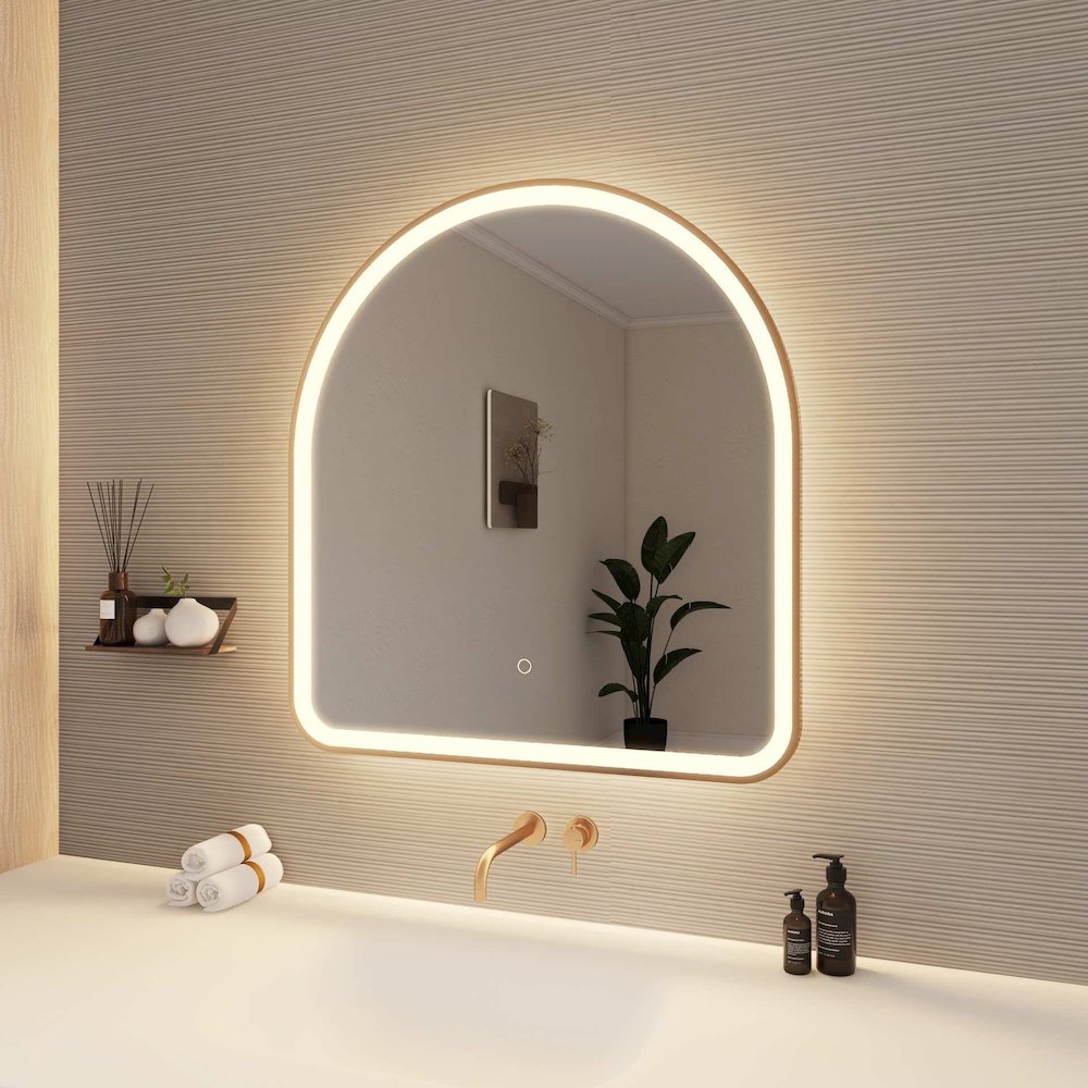 32 Inch Arch LED Front and Backlit Wall Mirror in Satin Gold