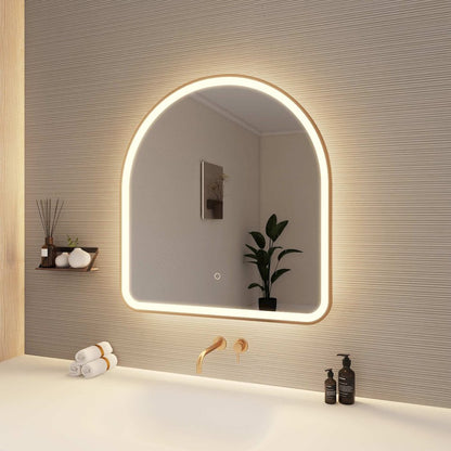 32 Inch Arch LED Front and Backlit Wall Mirror in Satin Gold