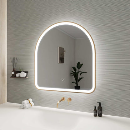 32 Inch Arch LED Front and Backlit Wall Mirror in Satin Gold