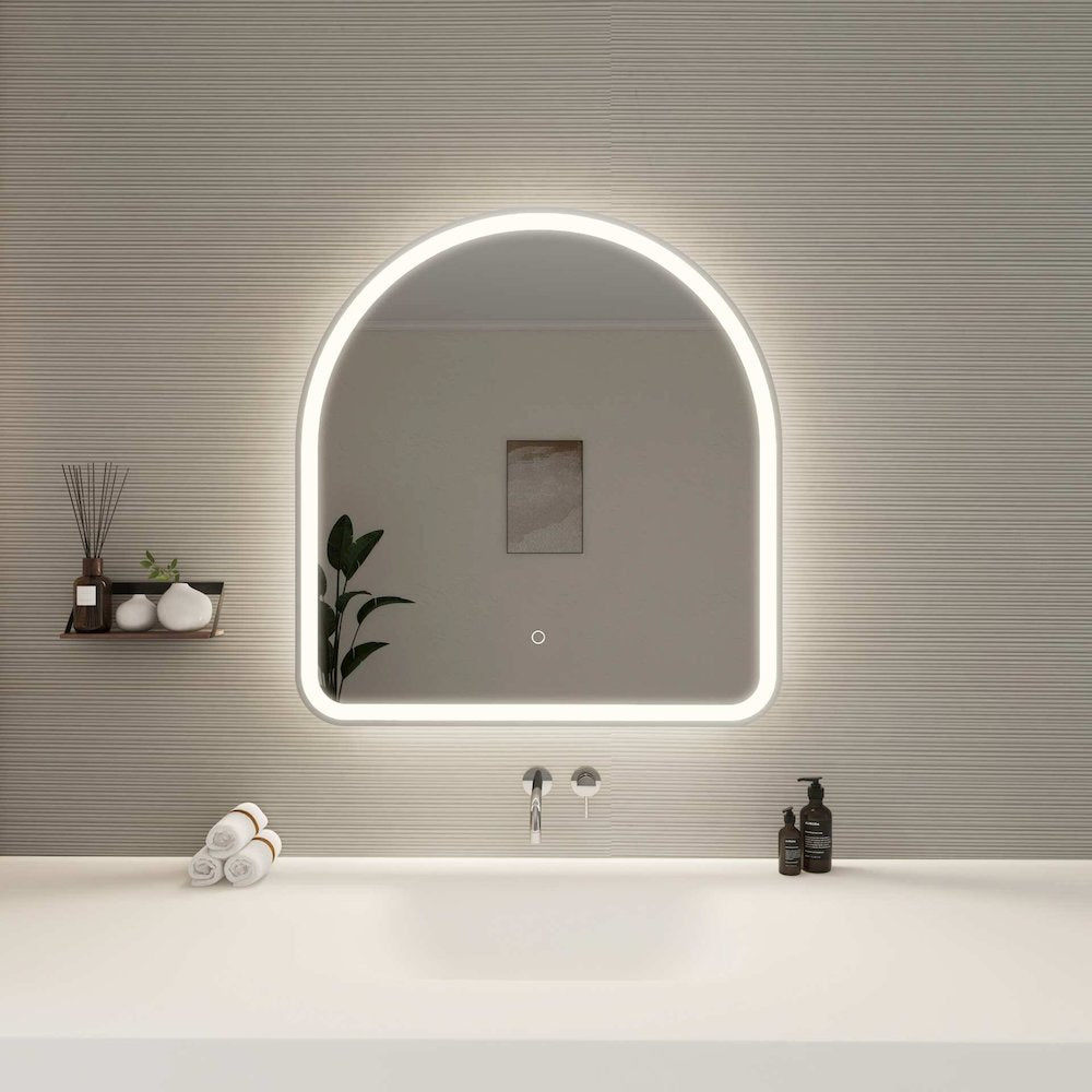 32 Inch Arch LED Front and Backlit Wall Mirror in Silver