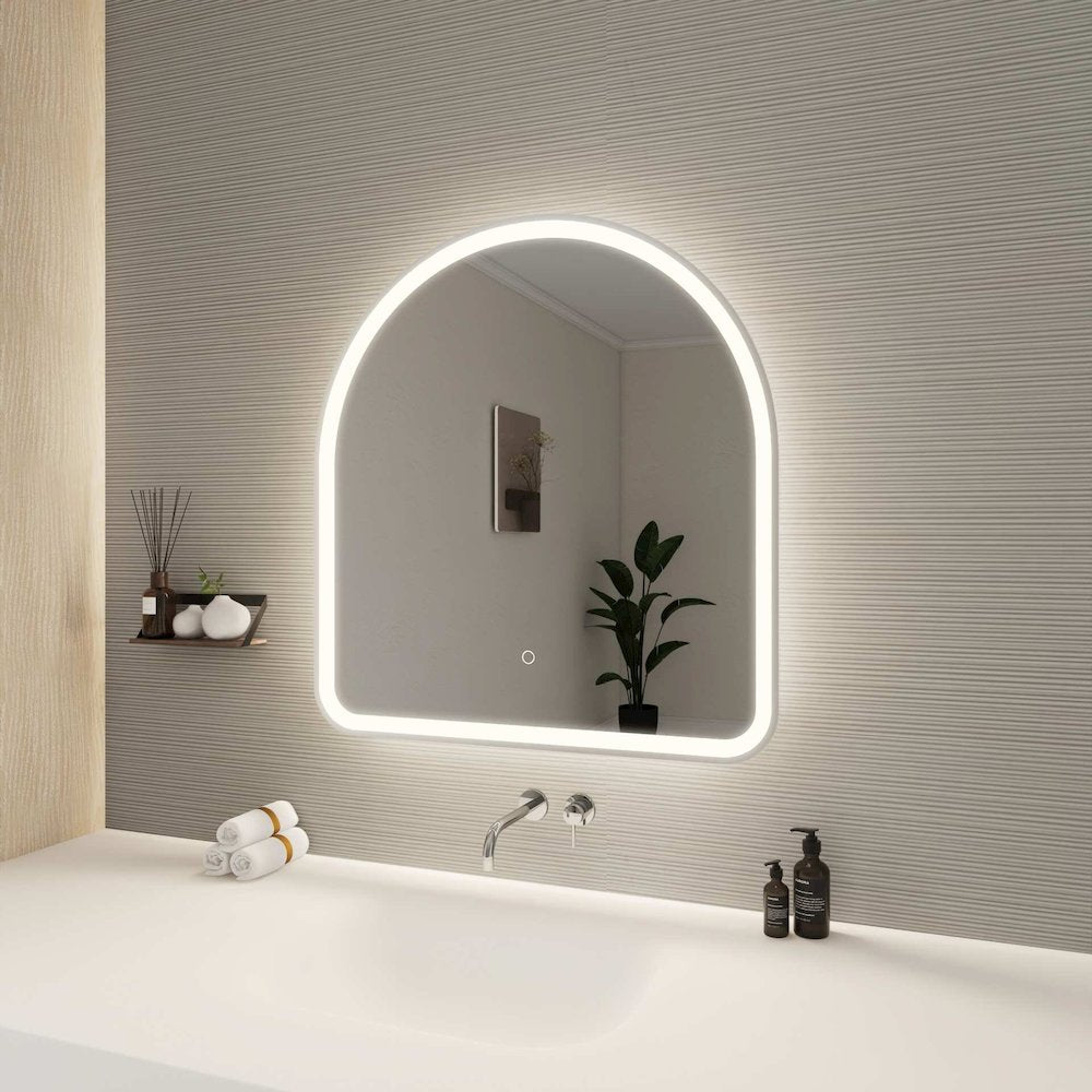 32 Inch Arch LED Front and Backlit Wall Mirror in Silver