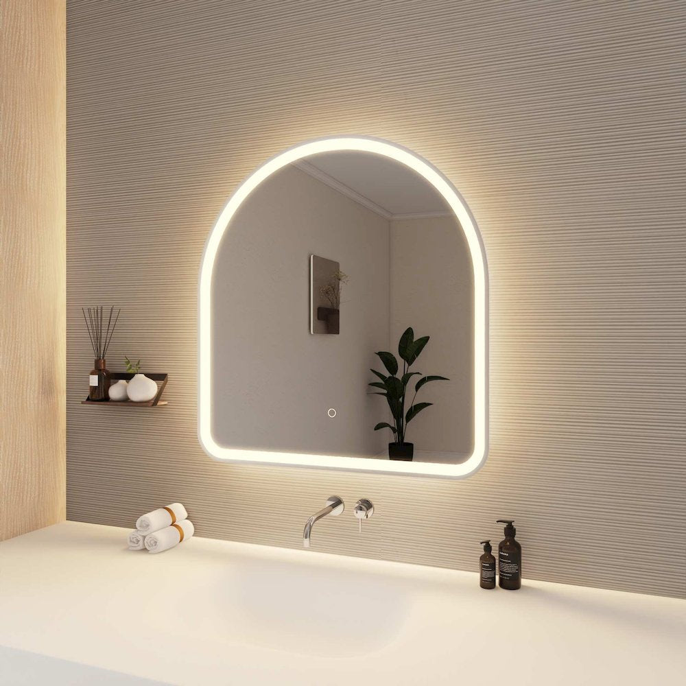 32 Inch Arch LED Front and Backlit Wall Mirror in Silver