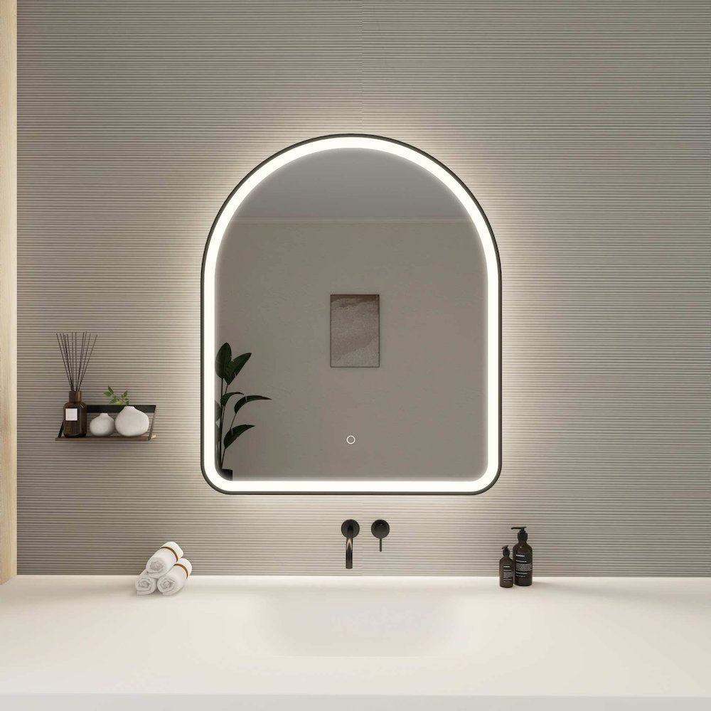 36 Inch Arch LED Front and Backlit Wall Mirror in Black