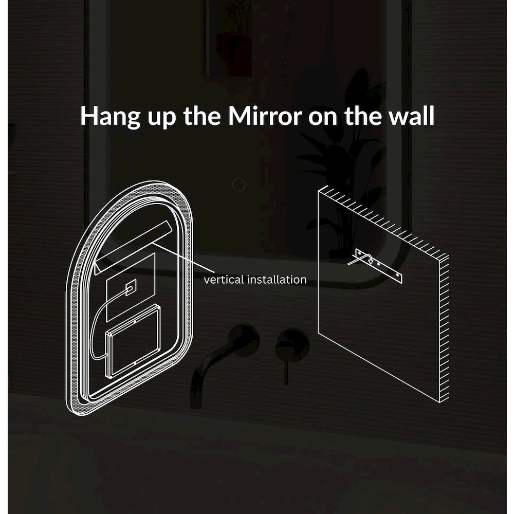 36 Inch Arch LED Front and Backlit Wall Mirror in Black