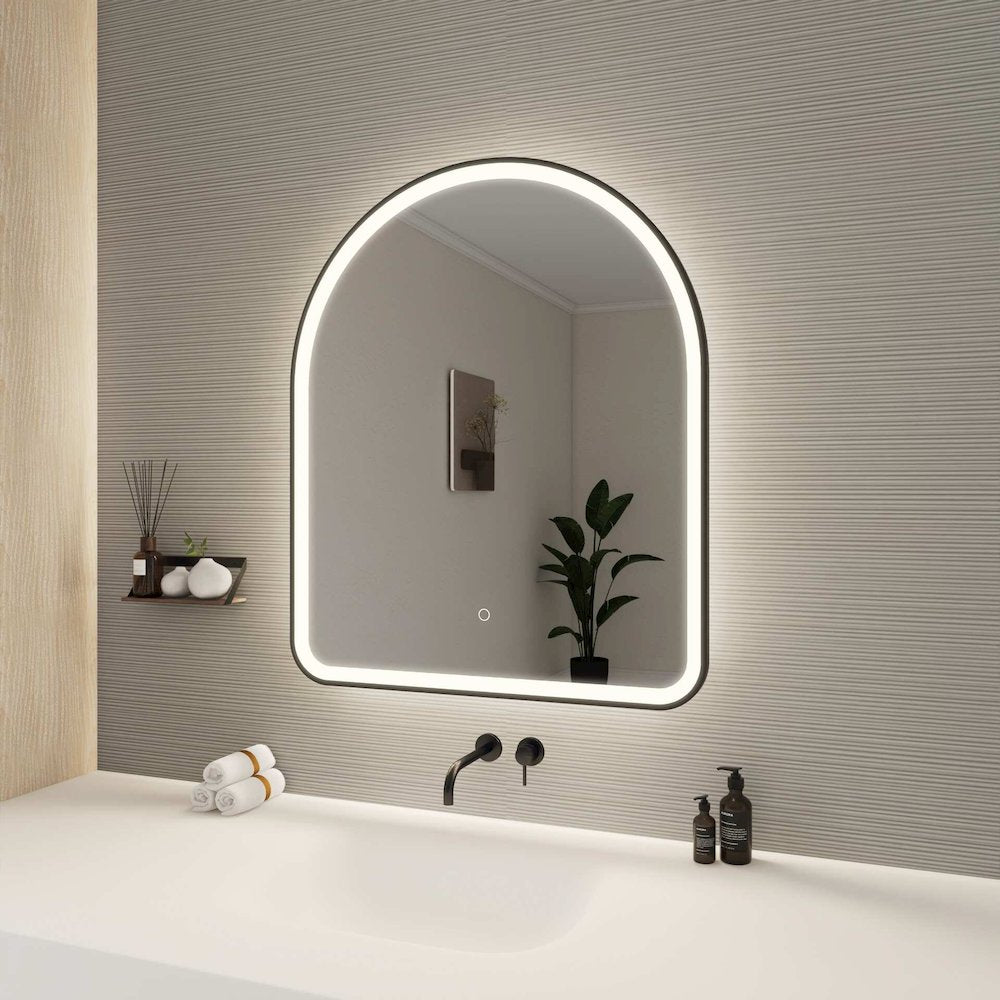 36 Inch Arch LED Front and Backlit Wall Mirror in Black