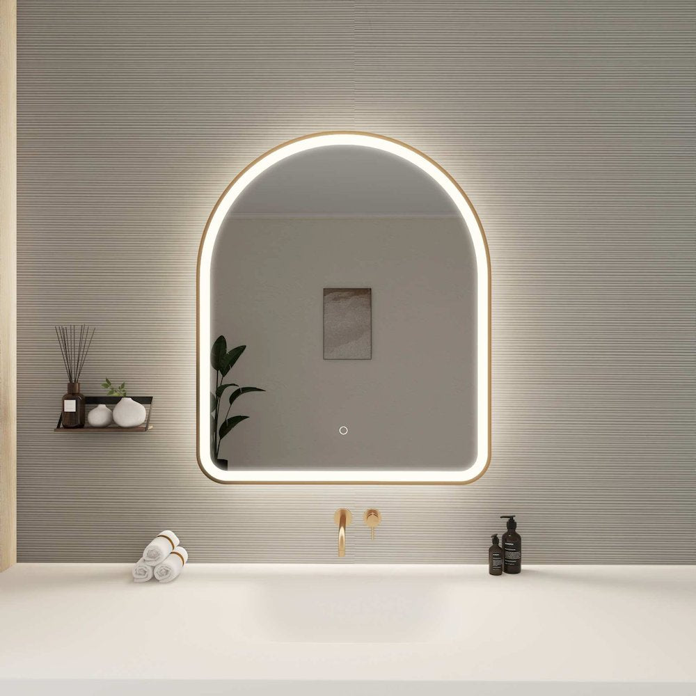 36 Inch Arch LED Front and Backlit Wall Mirror in Satin Gold