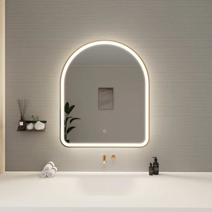 36 Inch Arch LED Front and Backlit Wall Mirror in Satin Gold