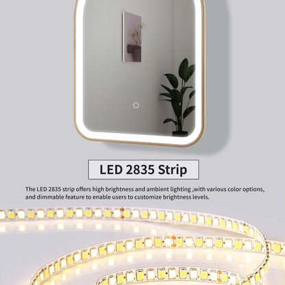 36 Inch Arch LED Front and Backlit Wall Mirror in Satin Gold