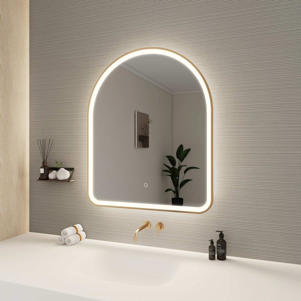 36 Inch Arch LED Front and Backlit Wall Mirror in Satin Gold