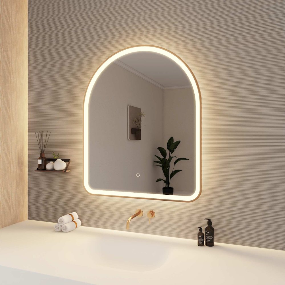 36 Inch Arch LED Front and Backlit Wall Mirror in Satin Gold