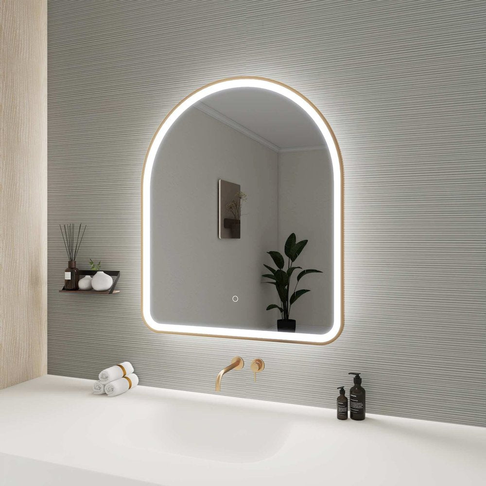 36 Inch Arch LED Front and Backlit Wall Mirror in Satin Gold