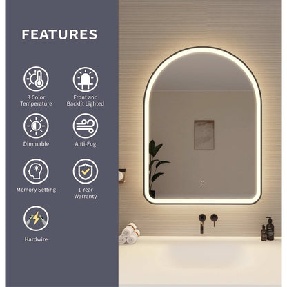 40 Inch Arch LED Front and Backlit Wall Mirror in Black