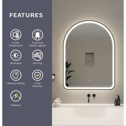 40 Inch Arch LED Front and Backlit Wall Mirror in Black