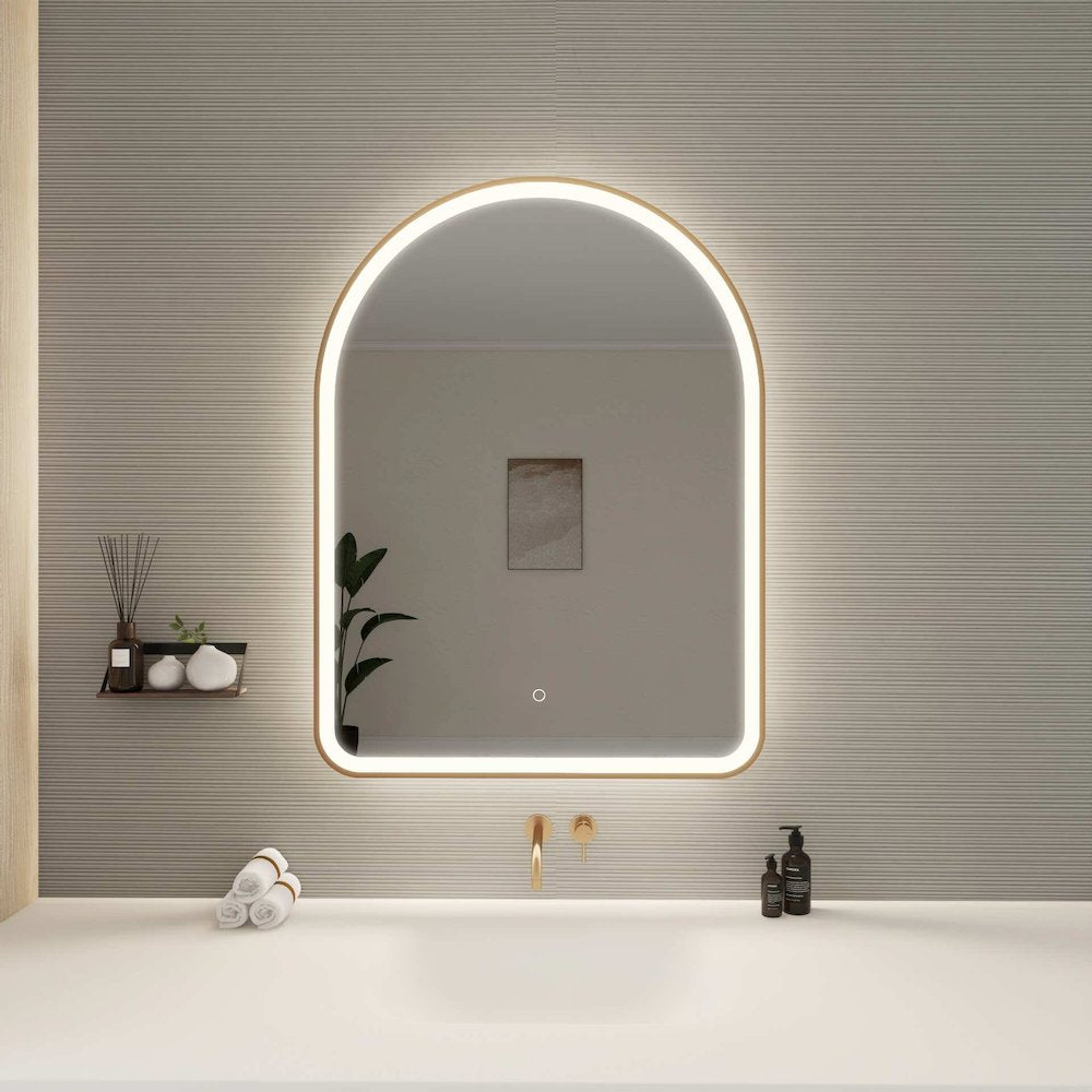 40 Inch Arch LED Front and Backlit Wall Mirror in Satin Gold