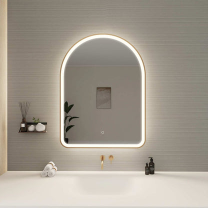 40 Inch Arch LED Front and Backlit Wall Mirror in Satin Gold
