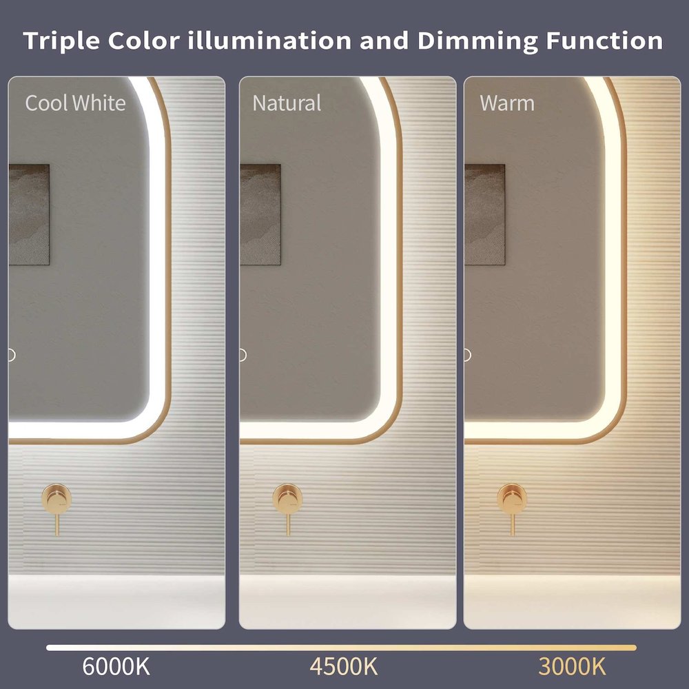 40 Inch Arch LED Front and Backlit Wall Mirror in Satin Gold