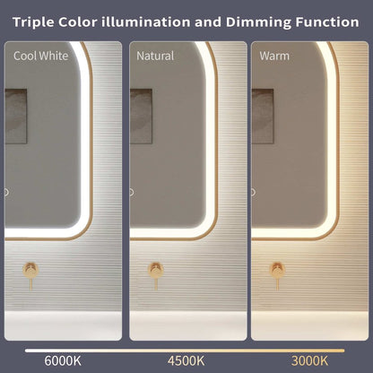 40 Inch Arch LED Front and Backlit Wall Mirror in Satin Gold