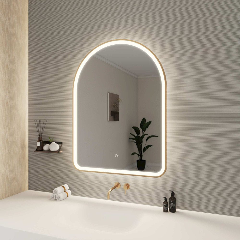 40 Inch Arch LED Front and Backlit Wall Mirror in Satin Gold