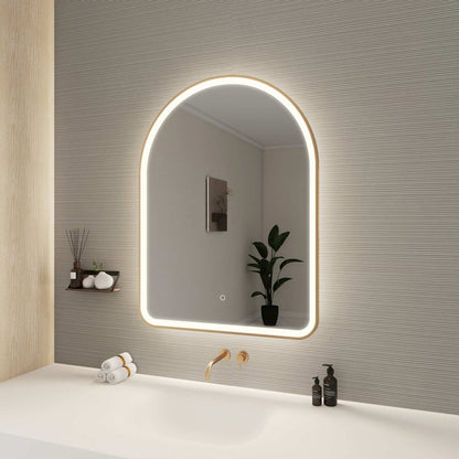 40 Inch Arch LED Front and Backlit Wall Mirror in Satin Gold