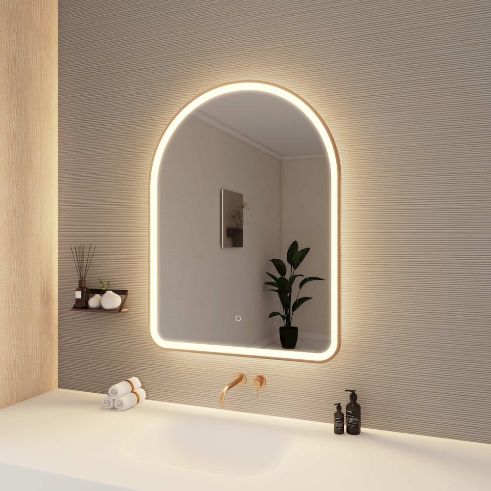 40 Inch Arch LED Front and Backlit Wall Mirror in Satin Gold