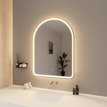 40 Inch Arch LED Front and Backlit Wall Mirror in Satin Gold