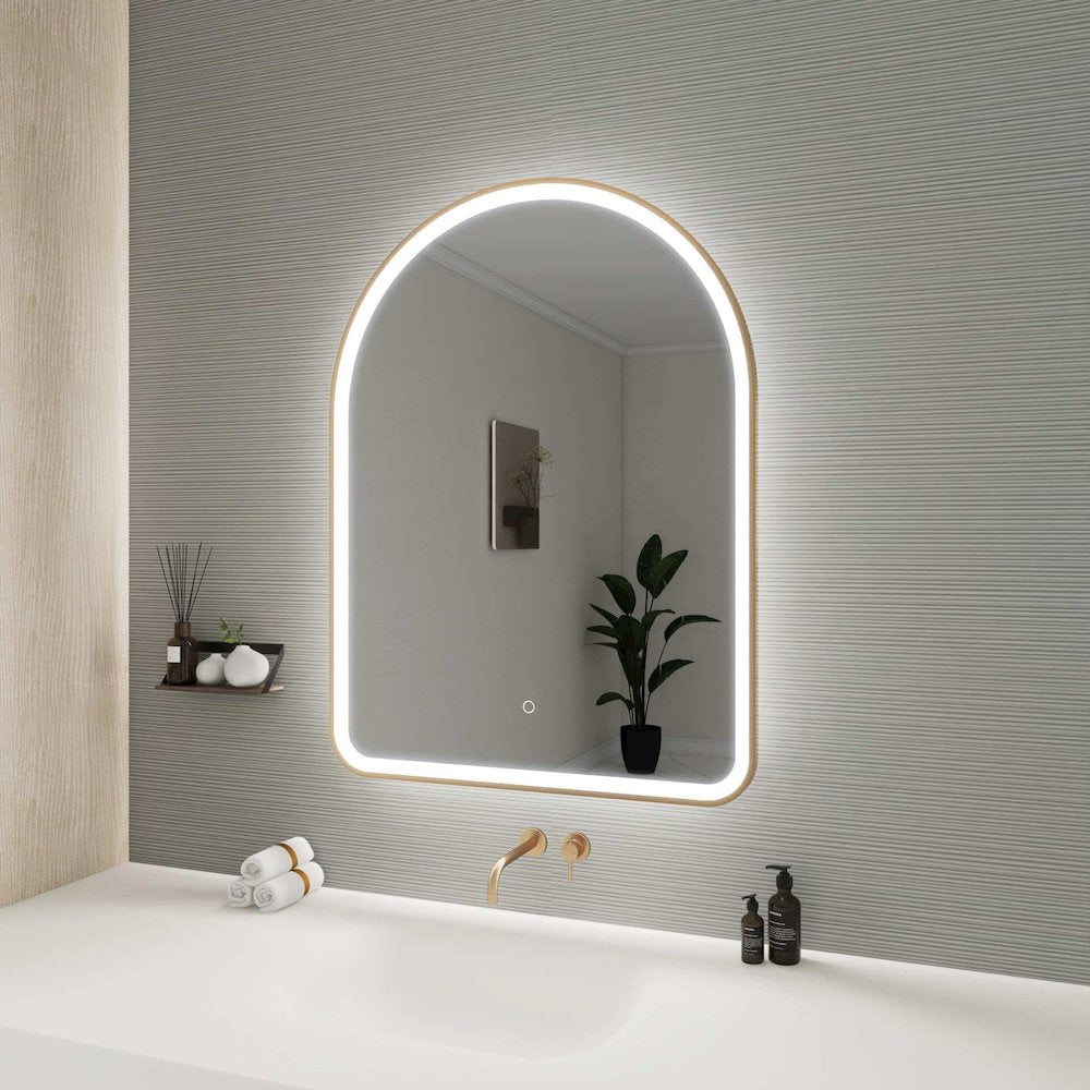 40 Inch Arch LED Front and Backlit Wall Mirror in Satin Gold