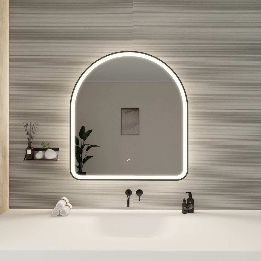 36 Inch Arch LED Front and Backlit Wall Mirror in Black