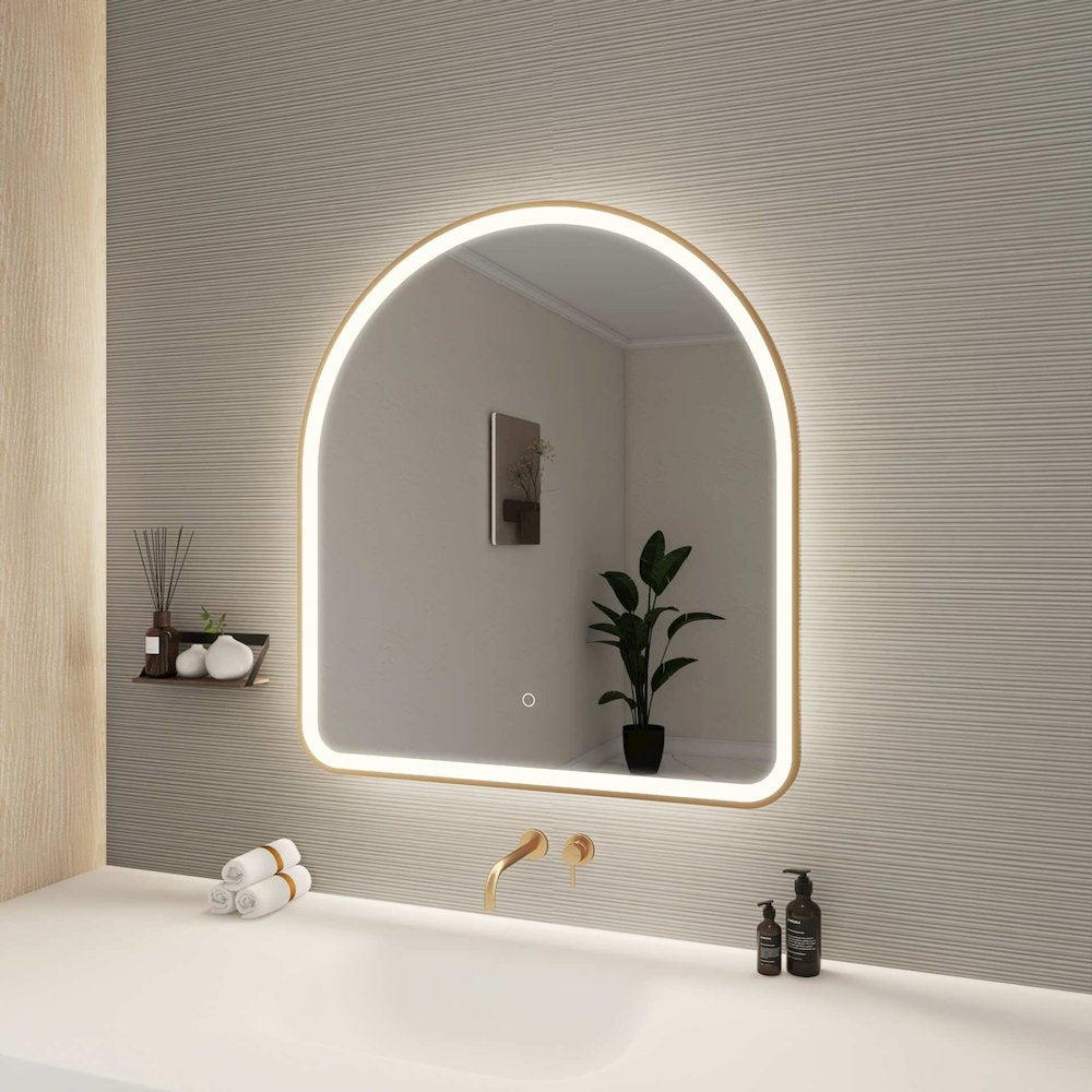 36 Inch Arch LED Front and Backlit Wall Mirror in Satin Gold