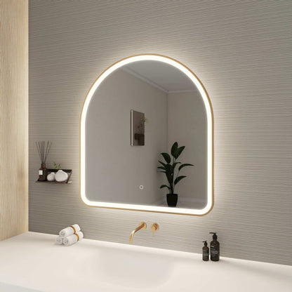 36 Inch Arch LED Front and Backlit Wall Mirror in Satin Gold
