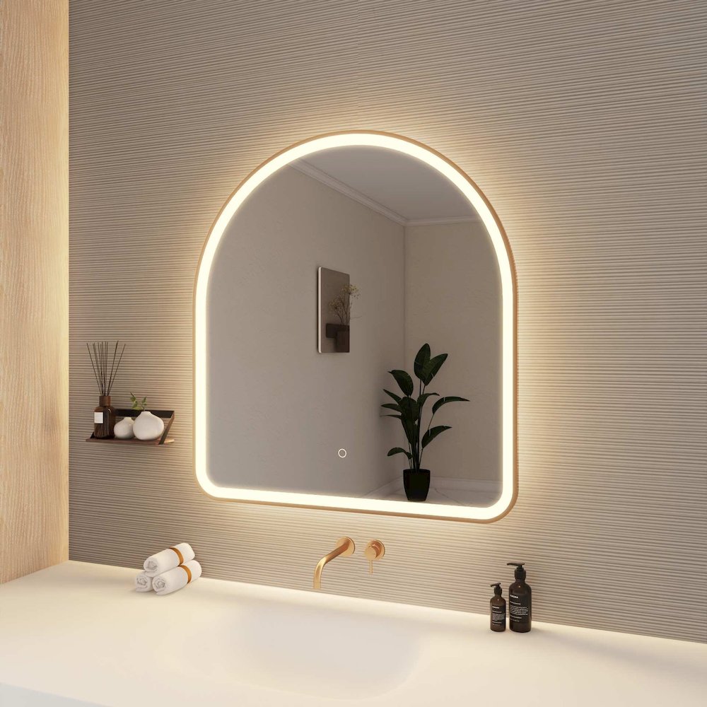 36 Inch Arch LED Front and Backlit Wall Mirror in Satin Gold