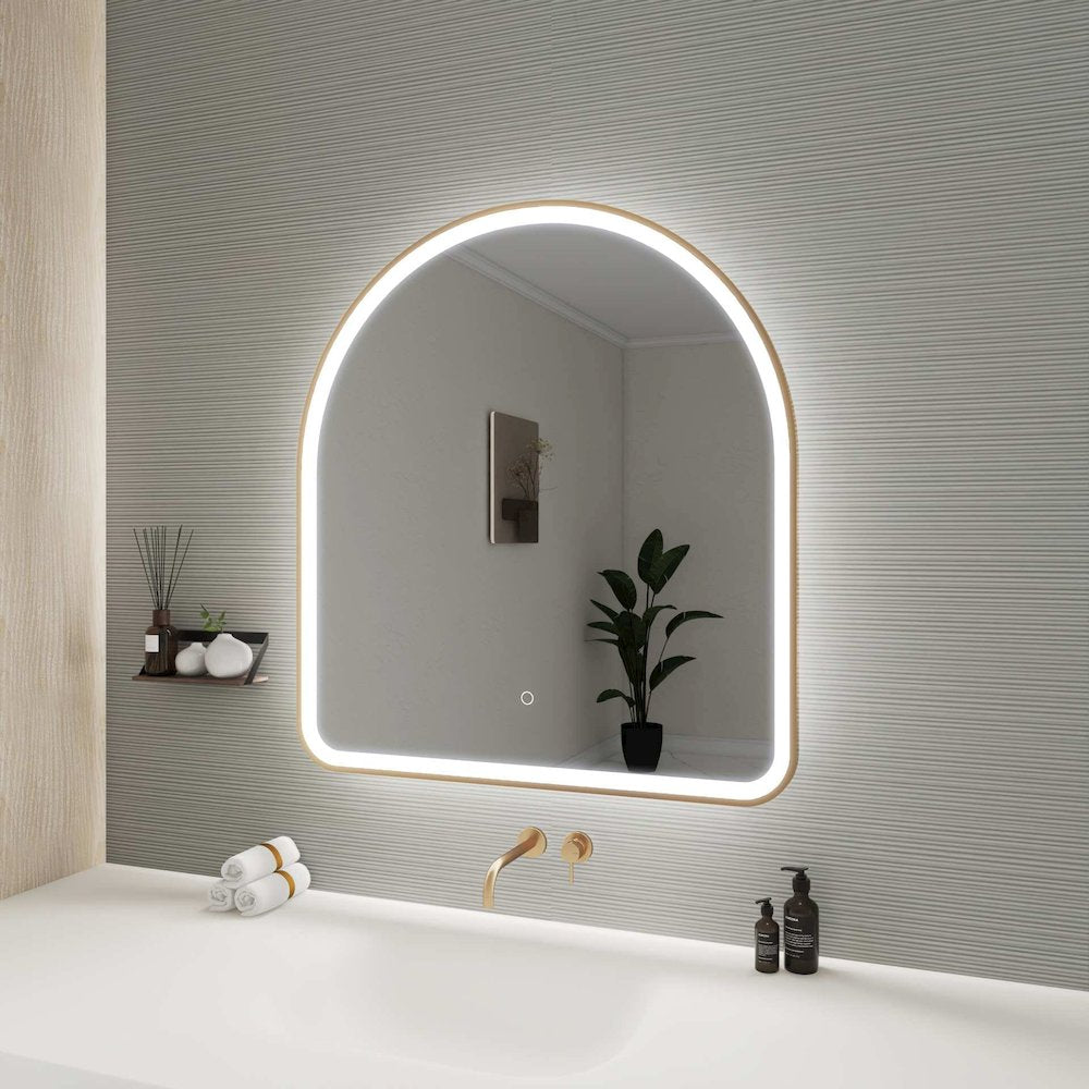 36 Inch Arch LED Front and Backlit Wall Mirror in Satin Gold