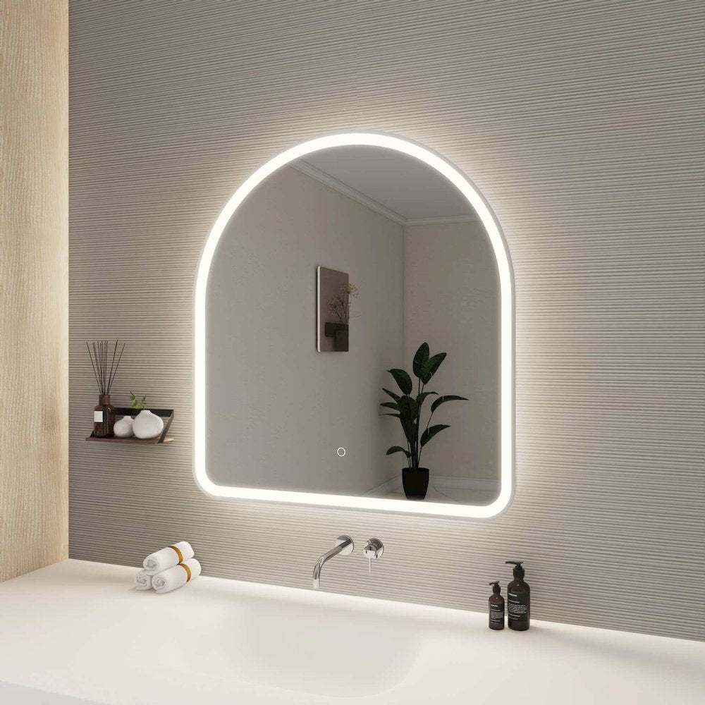 36 Inch Arch LED Front and Backlit Wall Mirror in Silver