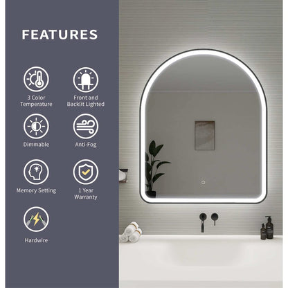 42 Inch Arch LED Front and Backlit Wall Mirror in Black