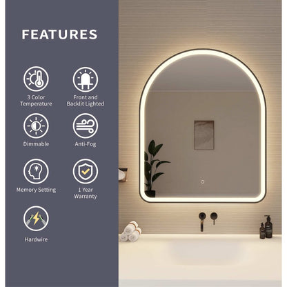 42 Inch Arch LED Front and Backlit Wall Mirror in Black