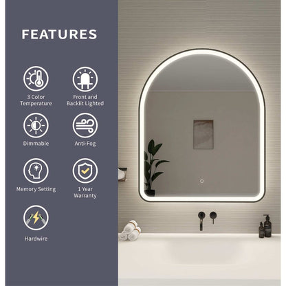 42 Inch Arch LED Front and Backlit Wall Mirror in Black