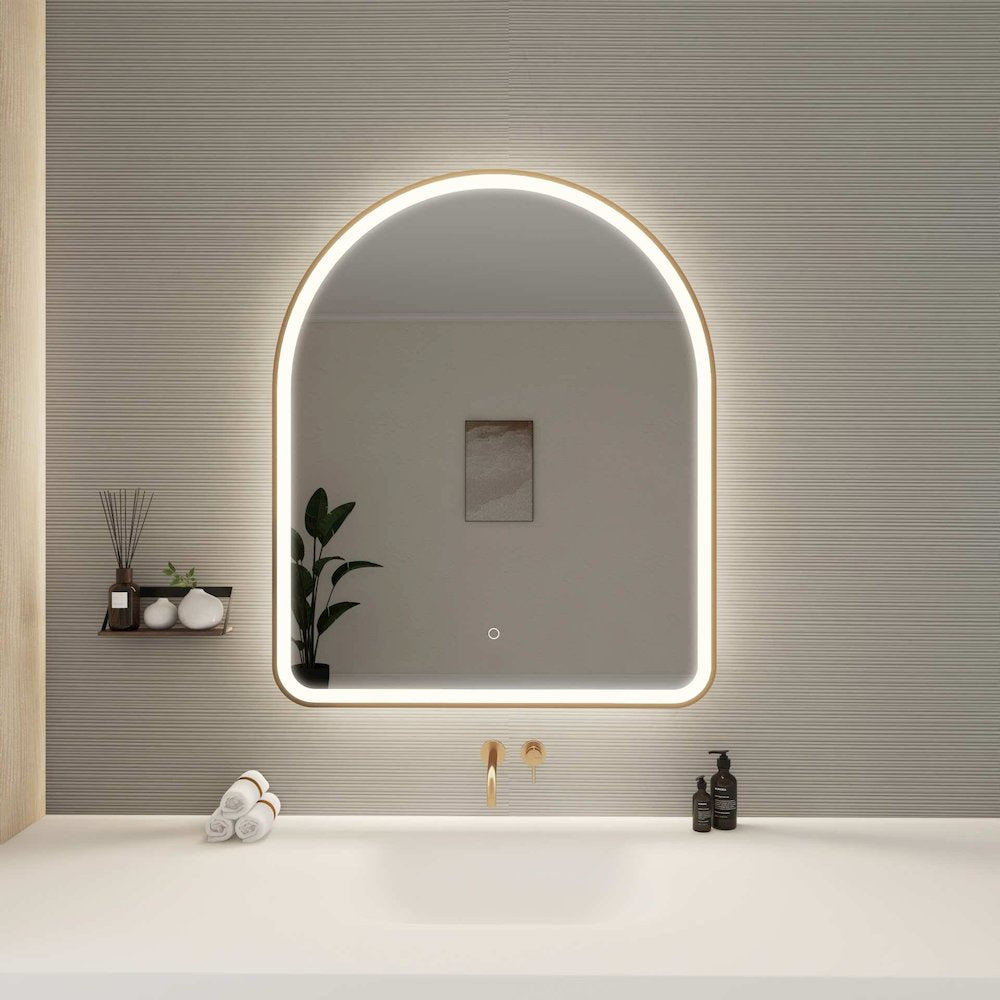 42 Inch Arch LED Front and Backlit Wall Mirror in Satin Gold